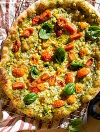 Vegan Summer Pizza with Sweet Corn, Tomatoes, & Basil